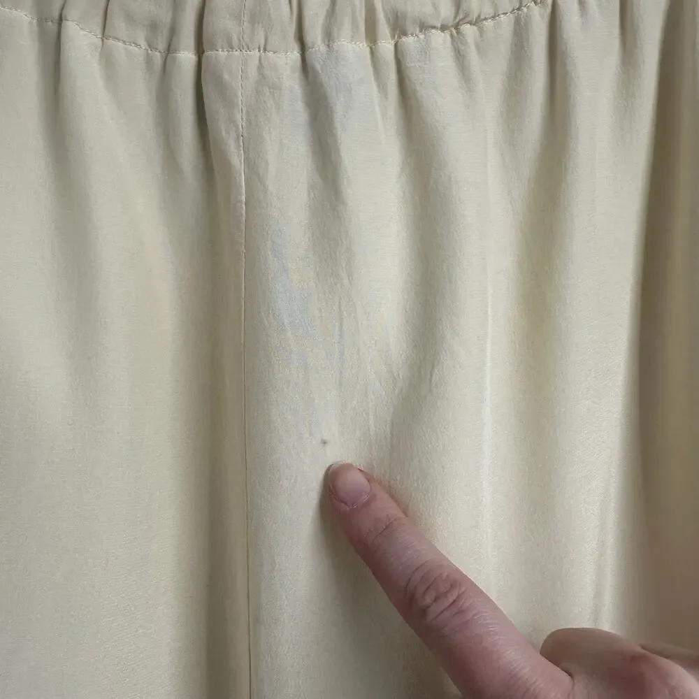Vintage 100% Silk‎ Skirt Size 8 Cream Ivory Elastic Waist A-Line Midi Fiorenza